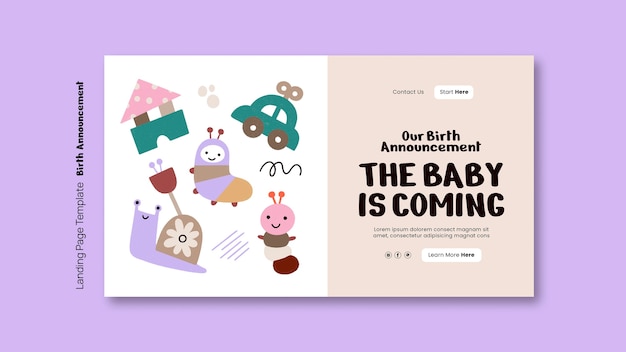 Free PSD birth announcement landing page template