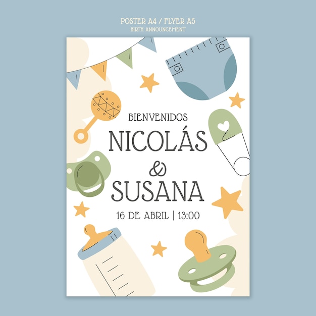 Birth announcement poster template