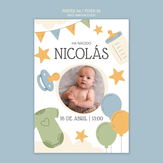 Birth announcement poster template