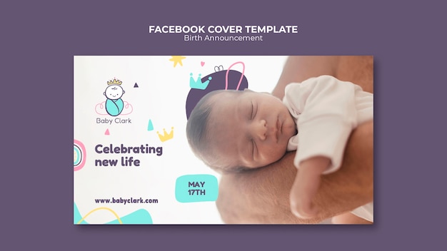 Бесплатный PSD Дизайн шаблона объявления о рождении