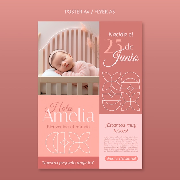 Free PSD Birth announcement template design