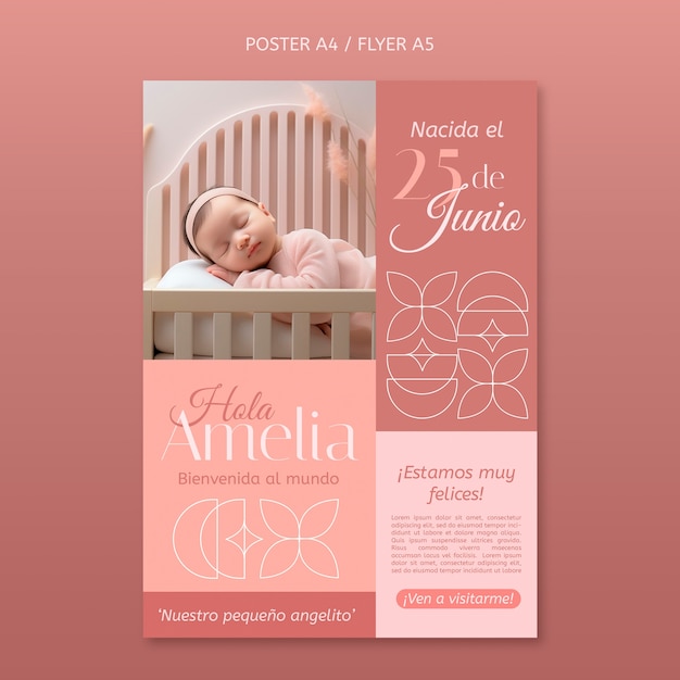 Free PSD birth announcement template design