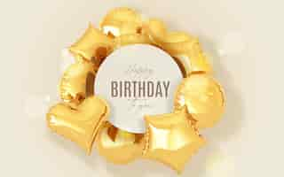 Free PSD birthday background with golden balloons and frame