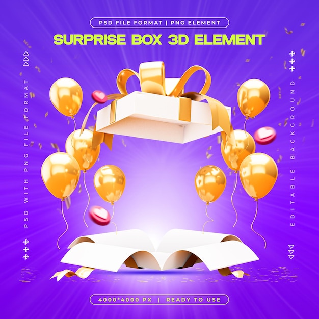 Birthday blast open gift box 3d elements social media isolated