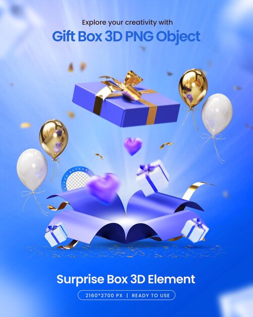birthday blast surprise gift box 3d elements social media isolated