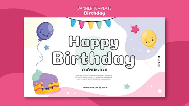 PSD gratuito modello della bandiera di celebrazione di compleanno