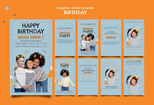 PSD gratuito storie di instagram di festa di compleanno