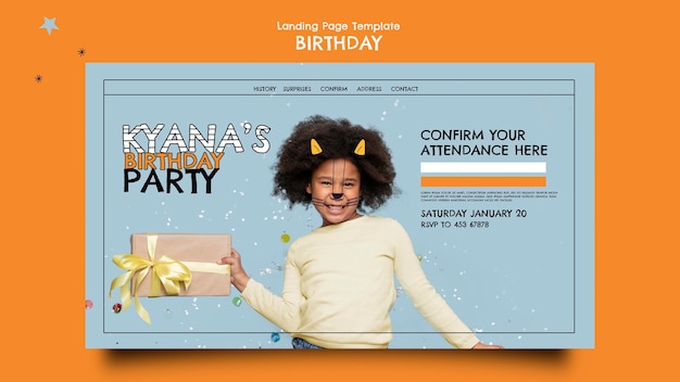 Free PSD birthday celebration landing page template