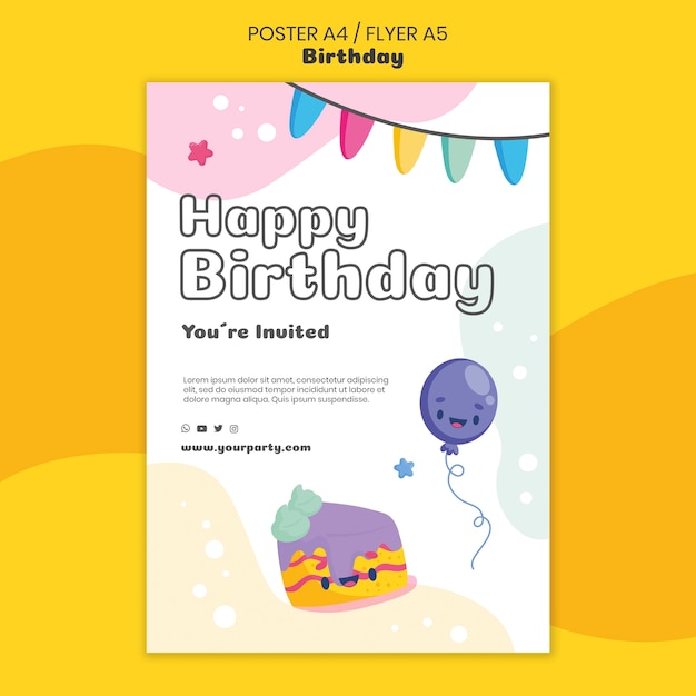 無料PSD 誕生日のお祝いのポスターテンプレート