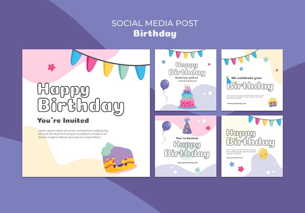 PSD gratuito post sui social media per la celebrazione del compleanno