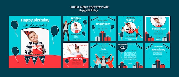 Free PSD birthday celebration social media posts template