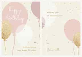 Free PSD birthday greeting card template psd in pink and gold tone set