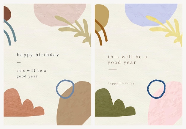 Бесплатный PSD Шаблон поздравительной открытки на день рождения psd с ботаническим набором узоров мемфиса