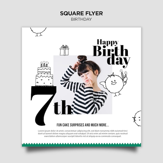 Birthday invitation square flyer