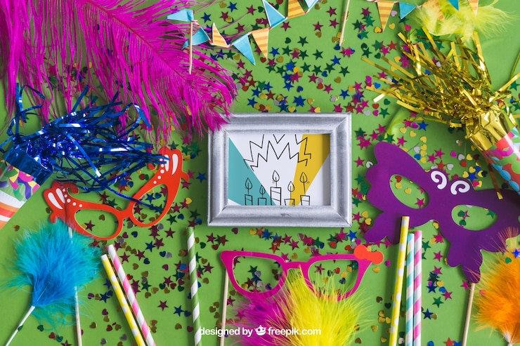 Free PSD birthday mockup design with party items