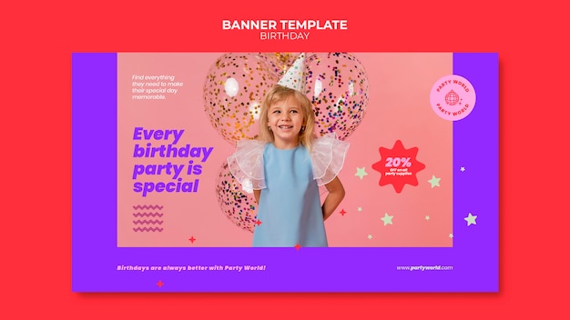 PSD gratuito modello di banner per festa di compleanno