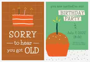 Free PSD birthday party invitation template psd with cute doodles