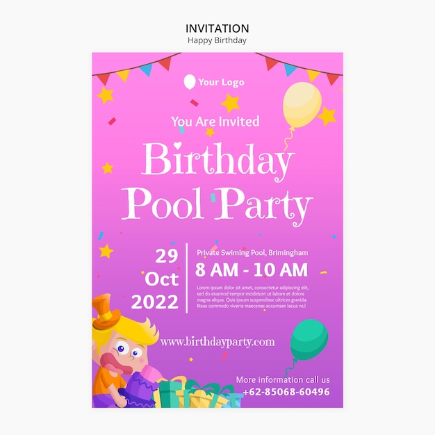 無料PSD 誕生日パーティーの招待状のテンプレート