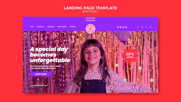 Birthday party landing page template
