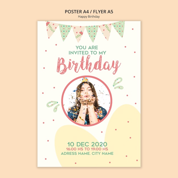 Birthday party poster template with photo