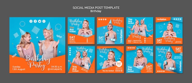 Birthday party social media posts template Free Psd