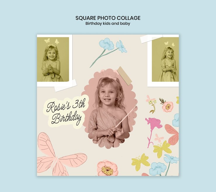 Free PSD birthday photo collage for kids and babies