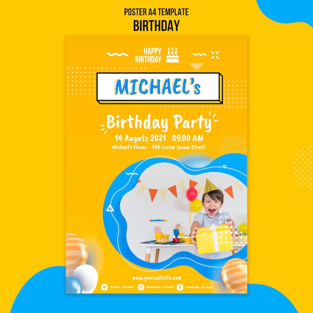 Birthday poster template with photo