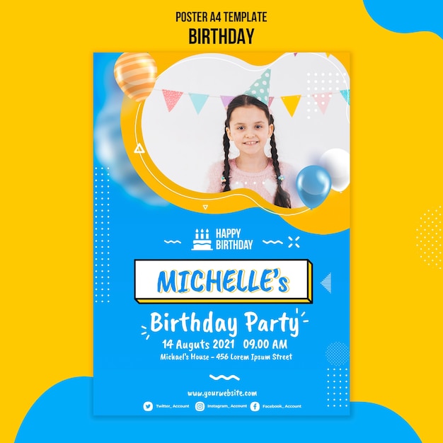 Birthday poster template with photo
