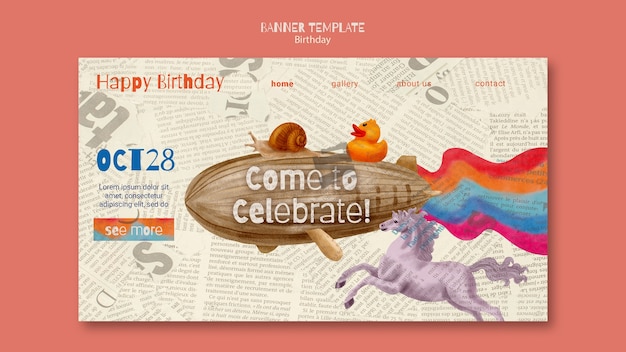 Бесплатный PSD Дизайн шаблона для дня рождения