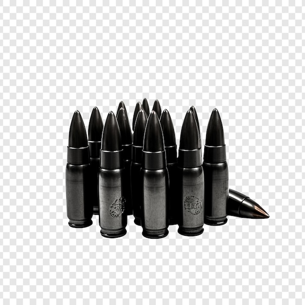 Free PSD black ammunition in 5 56 mm isolated on transparent background