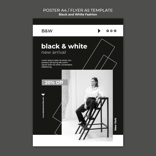 無料PSD 黒と白のファッションプリントテンプレート