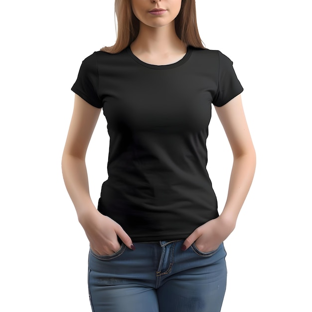 Black blank t shirt template on female body isolated on white background – Free PSD Template