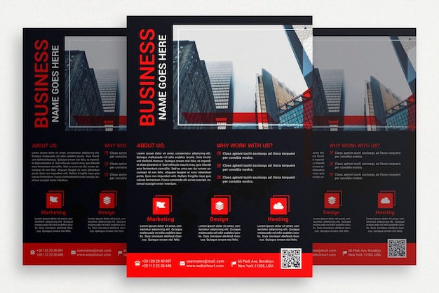 Black Business Brochure with Red Details – Free PSD Download