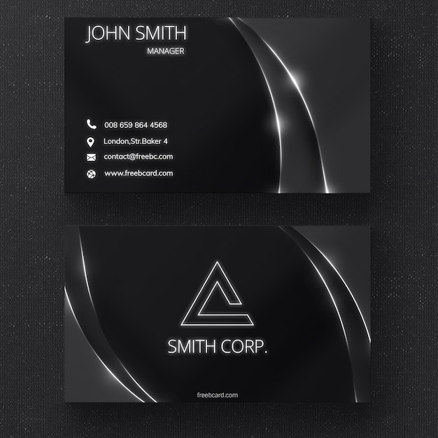 Free PSD black business card with glossy lines