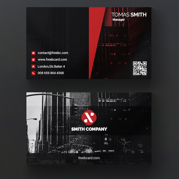 Black Business Card with Red Shapes – Free PSD Download