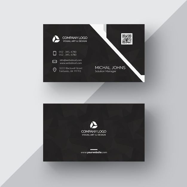 Black business card with silver details