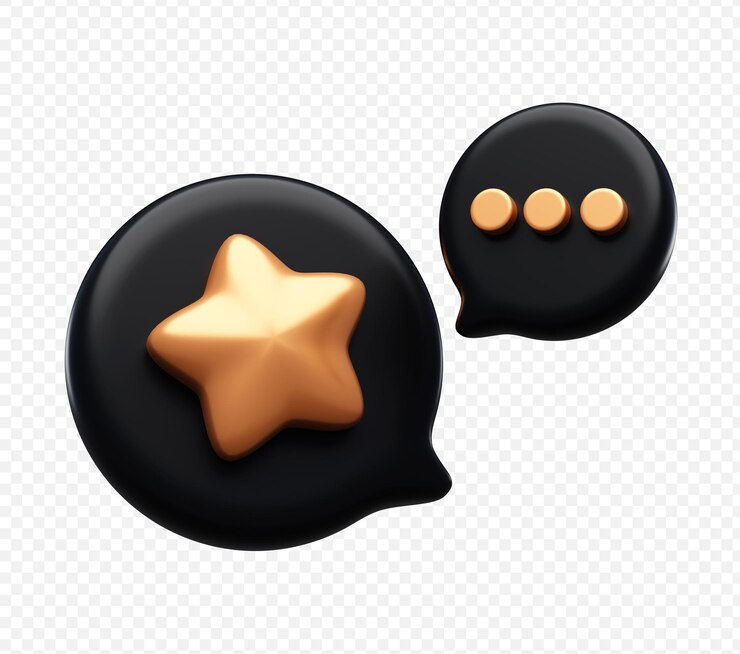 Free PSD black chat bubble with star icon icon 3d illustration
