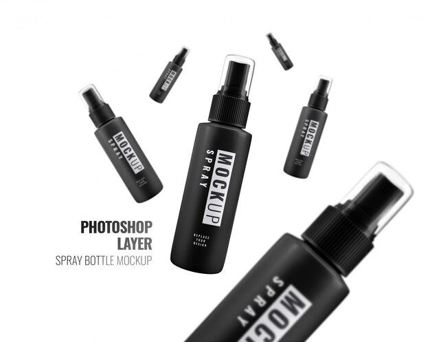 Download Free Premium Psd Black Flyer Spray Bottle Advertising Mockup 3d Rendering PSD Mockup Template