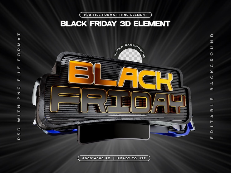 Free PSD black friday 3d elements social media isolated