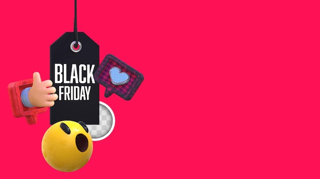 Black friday background with emojis. 3d rendering