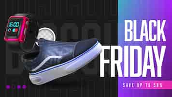 Free PSD black friday banner with discounts. 3d rendering.