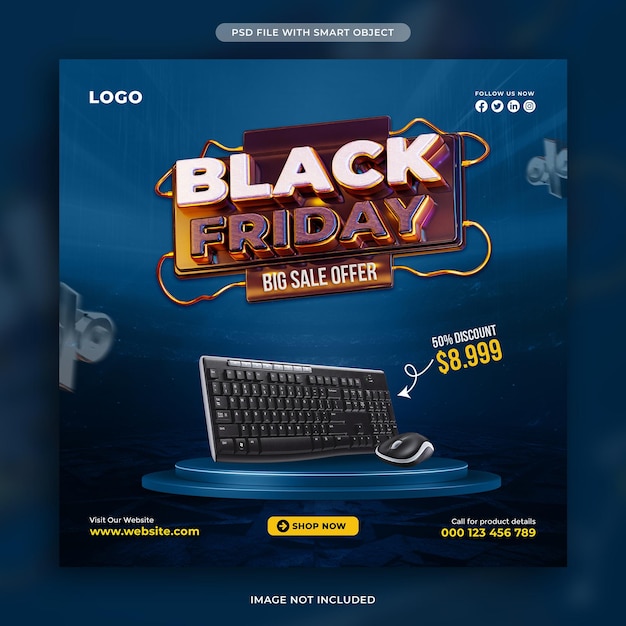 Free PSD black friday big sale social media post design template