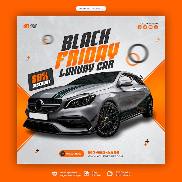 Free PSD black friday car and automotive super sale social media banner template