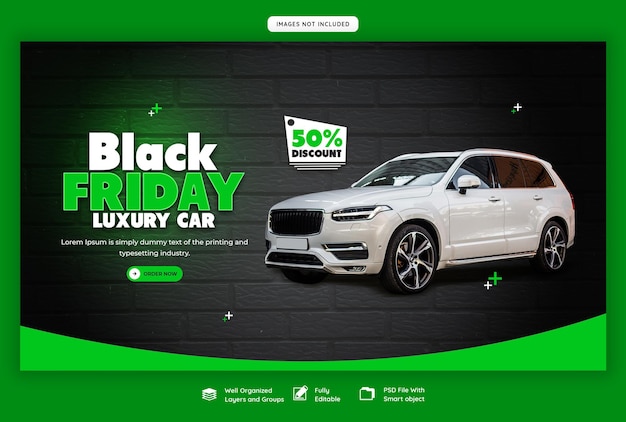 Modello di banner web per la vendita di automobili e automobili del black friday