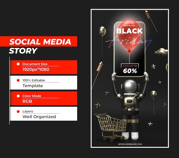블랙 프라이데이 디지털 컨셉 인스타그램 및 소셜 미디어 스토리 바