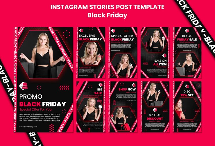 Бесплатный PSD черная пятница коллекция историй instagram