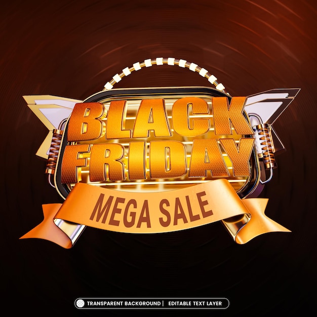 PSD gratuito banner di mega vendita del black friday con effetto di testo modificabile