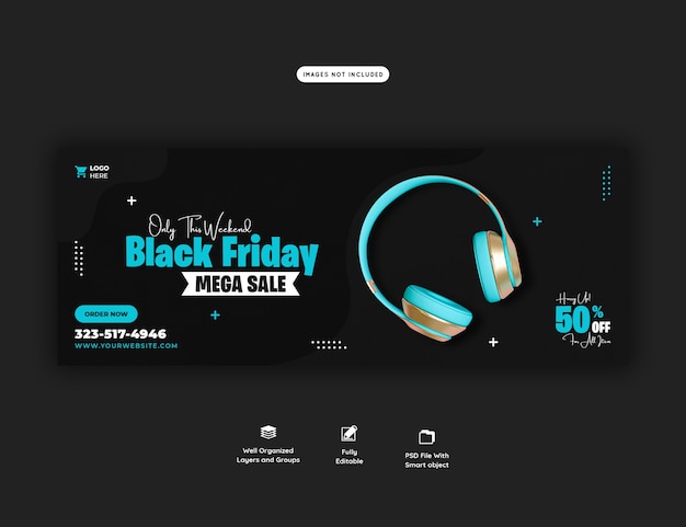 Black friday mega sale facebook cover banner template