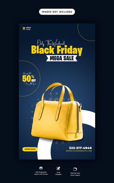 Black friday mega sale instagram and facebook story banner template