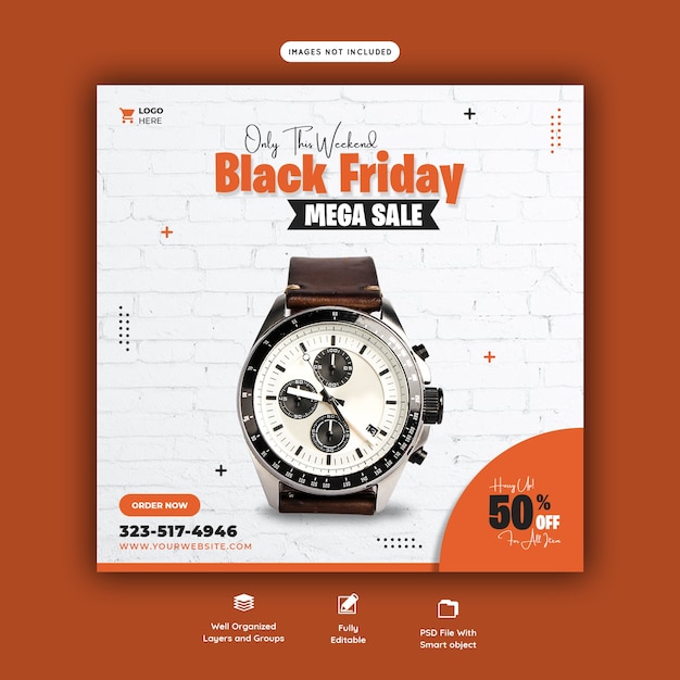 Black friday mega sale social media banner template